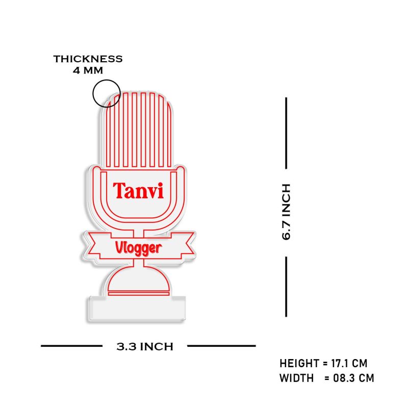 3D Illusion Vlogger Microphone Design Night lamp with Multicolored Light Customized with Name Gift For Kid